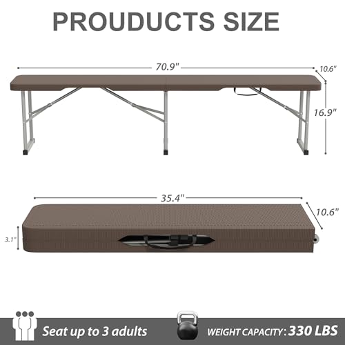6ft Plastic Folding Bench with Carrying Handle & Lock, Portable Outdoor Bench in Garden Picnic Camping Dining Party Seat, Waterproof Bench for Soccer Activities, Ratten Patterned(2 Pack) - size: 2Pack Ratten
