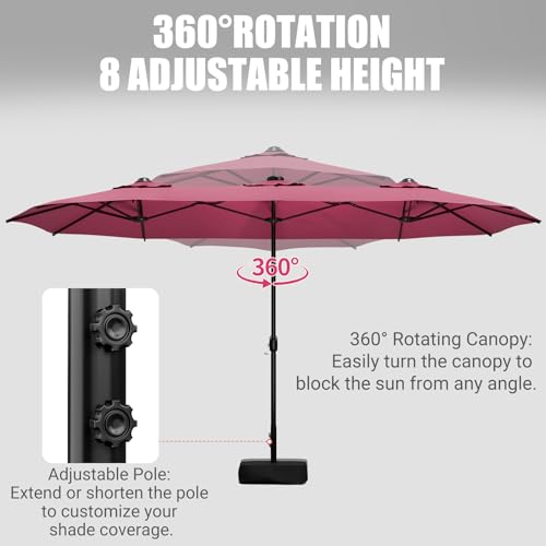 LEVELEVE 15FT Double-Sided Patio Umbrella with Base Included, Large Outdoor Rectangular Market Umbrella for Backyard, Poolside, Lawn & Garden,Red - color: Dark Red, size: 15FT