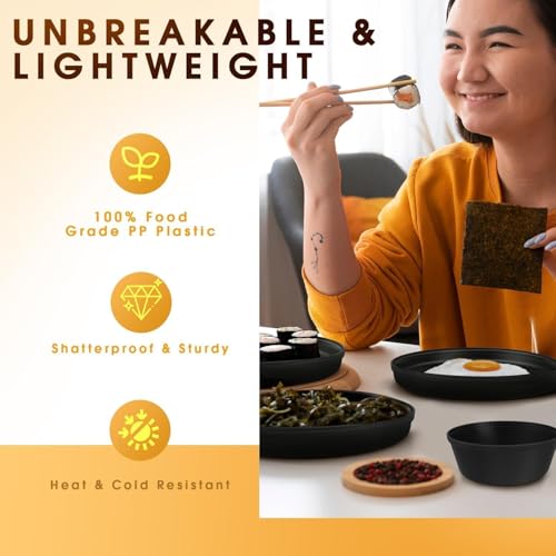 40 Piece Plastic Dinnerware Set for 8 with Cutlery, Unbreakable Plates and Bowls Set, Dishwasher & Microwave Safe Reusable Dish Set for Camping, RV, Outdoor Kitchen, Apartment Dining, Black - color: Black