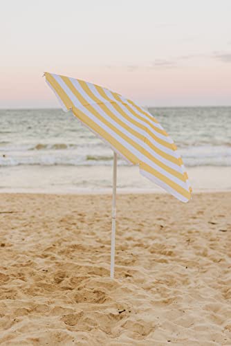PICNIC TIME 5.5 Ft Portable Beach Umbrella, Lightweight UV Protection Sunshade with Tilt Pole & Carry Bag, Outdoor Canopy Umbrella for Beach, Sand, Pool, Patio, Camping, Travel, or Backyard Shade, (Yellow Cabana Stripe) - color: Yellow Cabana Stripe