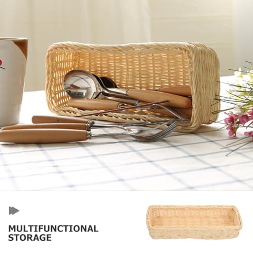 Amosfun Rattan Woven Cutlery Basket 2-Pack 9.84X3.93X1.96 Inch Wicker Utensil Organizer Spoon Fork Holder for Kitchen Drawer Countertop Storage