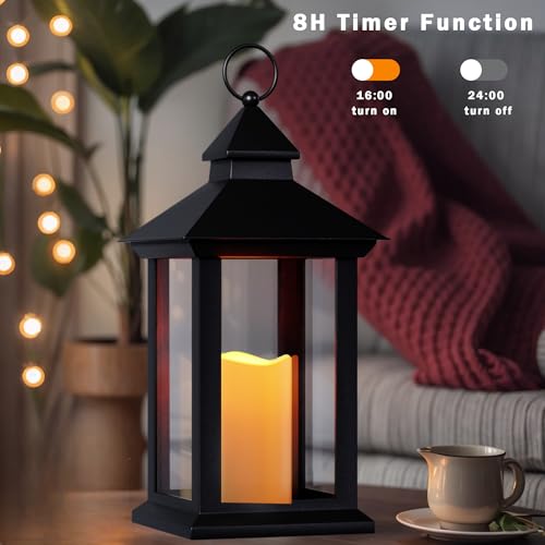 Lanterns Decorative Indoor, 2 Pack Black Decorative Flameless Candle Lanterns with Timer, Vintage 14" Waterproof Hanging Outdoor Lanterns, Battery Operated for Porch, Patio, Wedding Decor - color: Black-2pcs