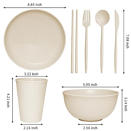Wheat Straw Dinnerware Sets -DAPIPIK 42 Piece Unbreakable Dinnerware Sets for 6, Kitchen Plates and Bowls Set, Lightweight Camping Plates Cups and Bowls Set.Dishwasher Microwave Safe Dinnerware - color: Beige