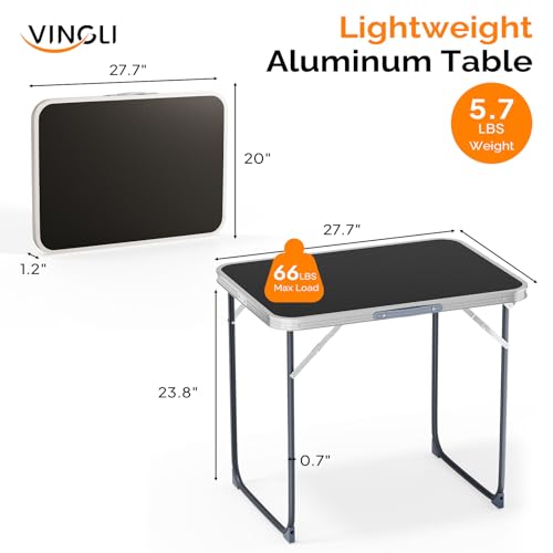 VINGLI 2.3FT Small Camping Table，Portable Camping Table with Carrying Handle, Picnic Table Foldable Table Essentials for Indoor Outdoor - color: Black, size: 2.3ft