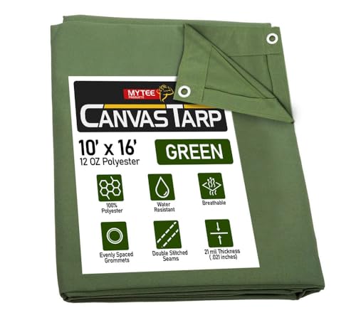 Mytee Products 10' x 16' Green Canvas Tarp 12oz Heavy Duty Water Resistant - color: Green (1 Pc), size: 10' x 16'