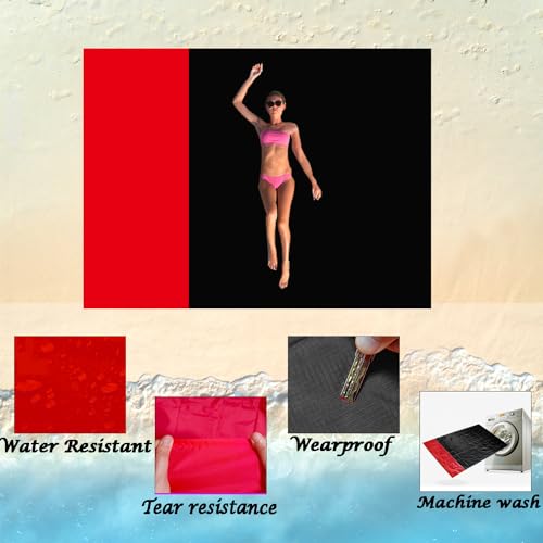 Outdoor Pocket Blanket Extra Large Beach Blanket Sandproof 82″x 78″for 4-6 Adults Compact Foldable Quick Drying Lightweight Picnic Blankets Waterproof with 4 Stakes & Bag (Black+Red) - color: Black+red