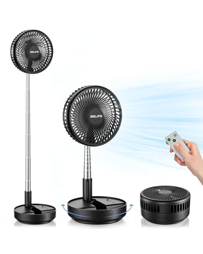 Belife X8 Portable Fan, 7200mAh Battery Powered Rechargeable, Oscillating USB Desk Floor Fan with Remote, Foldable Telescopic Fan for Home Bedroom Sleeping Office Camping Travel, 7.7" (Black) - color: Black, style: Oscillating