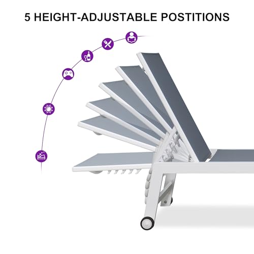 PURPLE LEAF Patio Lounge Chair 2 Pieces White Aluminum Outdoor Chaise Lounge for Pool Backyard Beach with Wheels and Table, Indigo - color: Indigo, style: Standard Inclining-leg