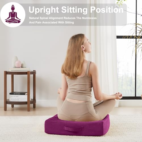 JKMAX 2 Pcs High Density Foam Floor Pillow - Upgraded Large Pillows Seating for Adults - Outdoor Floor Cushion with Soft Tufted Cover - Yoga Pillows for Sitting On Floor - 22 Inch Purple - color: Purple, size: 2 Counts
