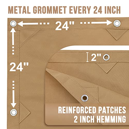 CARTMAN Finished Size 8x10 Feet Tan Canvas Tarp with Rustproof Grommets, 12 Oz Heavy Duty Multipurpose Tarpaulin Cover for Canopy Tent, Roof, Camping, Woodpile - color: Tan, size: 8'x10'