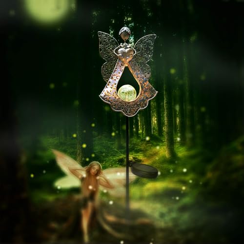 LEDs Solar Stake Lights for Garden Metal Warm White, Memorial Gift - Perfect as Remembrance & Sympathy Gifts (Angel-Bronze) (Angel) - style: Angel