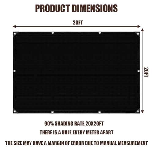 90% Sun Shade Cloth for Garden, 20 * 20FT Heavy Duty Shade Tarp with Grommets & Reinforced Edges - UV Resistant Sunblock Net for Patio, Backyard, Greenhouse, Kennel, Pergola, Black - color: black, size: 20*20FT