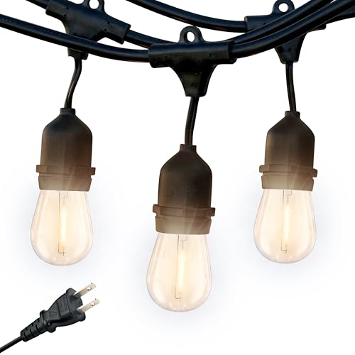 Brightech Ambience Pro LED String Lights - 48 Ft Commercial Grade Patio Lights Outdoor Waterproof - Heavy Duty Porch String Lights for Backyard, Christmas - Dimmable Vintage Edison 1W 15 Bulbs, - size: 48 FT - 15 Bulbs