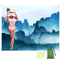 Oversized Sandproof Beach Blanket (106"x81"), Extra Large Beach Sheet for Up to 8 People. Sandfree Beach Mat, Big Sand Blankets with Sand Bags and Stakes. (Cyan Mountain) - color: Cyan Mountain, size: X-large (106" X 81" / 8'10" X 6'9")