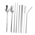LABRIMP 8pcs Stainless Steel Tableware Set Portable Cutlery Kit with Chopsticks and Straws for Outdoor Dining Picnics and Daily Use Includes Black Carrying Bag
