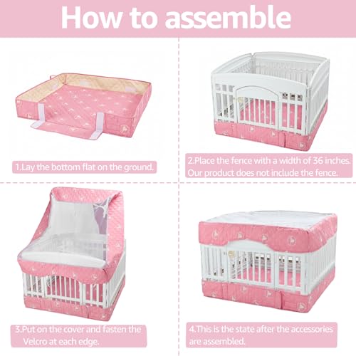 PJYuCien Dog Playpen Bottom Pad and Cover Fits for 36 Inch 4 Panels Exercise Pet Pen, Pink - style: Pink Bottom Cover Set, 36"Width, Pink ( Adhesive Tape Connections )