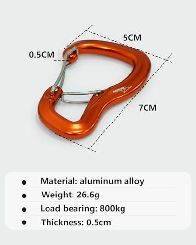 Heavy Duty Carabiner Clip Hook 8KN (1763 lbs), 2 PCS Ultra-Light Aluminum Caribeaners with Double Door D Ring Shape, for Hammock, Camping, Hiking, Backpacking, Dog Leash, Keychain Clip - style: 1#Orange-2pc