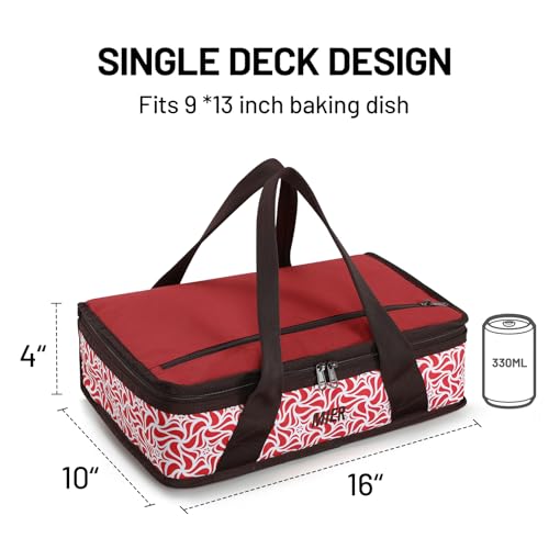 MIER Insulated Casserole Carrier for Hot or Cold Food Thermal Food Carrier Bag for Lasagna Potluck Parties Picnic Cookouts, Fits 9"x13" Baking Dish/Foil Pan, Red - color: Red, size: 16 x 10 x 4 inches