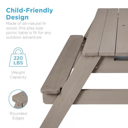 Best Choice Products Kids Picnic Table with Umbrella, 3-in-1 Sand & Water Table, Outdoor Convertible Picnic Table for Toddlers, Seats 4, Removable Top, 2 Buckets - Gray/Navy - color: Gray/Navy