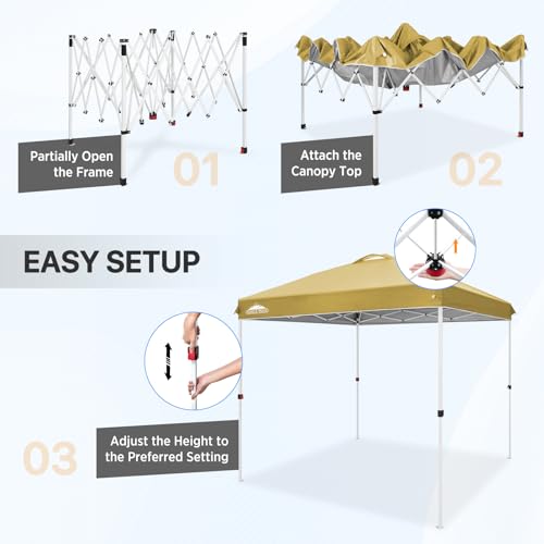 EAGLE PEAK Pop Up Canopy Tent with Wheeled Carry Bag, 8 Stakes, 4 Ropes, Easy Set Up Tent Canopy, 8x8 ft, Beige - color: Beige, size: 8x8