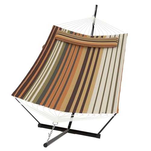 2 Person Double Hammock with Stand & Pillow, 450 LBS Heavy Duty Outdoor Hammock with Balance Rope for Patio Backyard Poolside - color: K-dark Gery