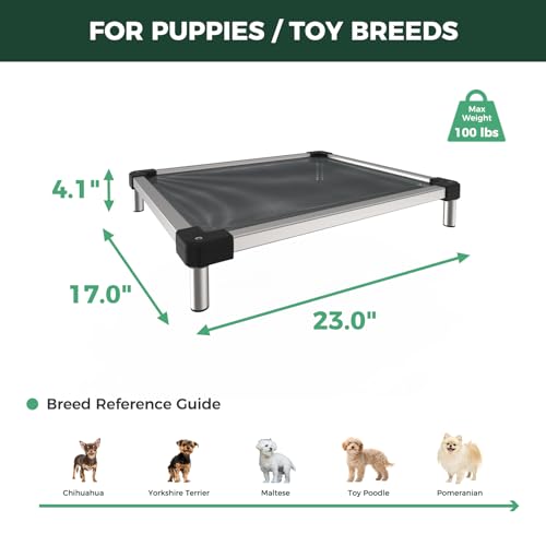 FXW TitanNest Chew-Proof Elevated Dog Bed, Raised Cot for Indoor/Outdoor/Camping Use, Durable & Waterproof Cooling Pet Bed for Toy Dogs, 23.0" L x 17.0" W x 4.1" H, Black - size: Xxs-toy Dog (23.0"l X 17.0"w X 4.1"h)