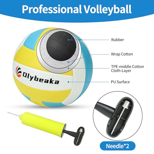 20FT Outdoor Volleyball Net Set System for Backyard Beach with Anti-Sagging Net, Iron Adjustable Height Poles, Soft PU Volleyball and Pump, Carry Bag - Instant Set Up & Durable - color: Blue and Green