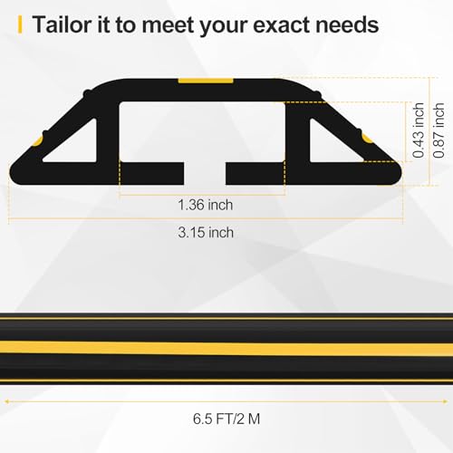 Floor Cord Cover 6.5Ft 2Pcs Heavy Duty PVC Floor Cable Protector Electric Cord Hider Cable Management Floor Strip Extension Cord Covers Cable Raceway for Wires on Floor Inner Channel 1.36" W x 0.43" H - color: Black & Yellow, size: 6.5Ft - 2PCS