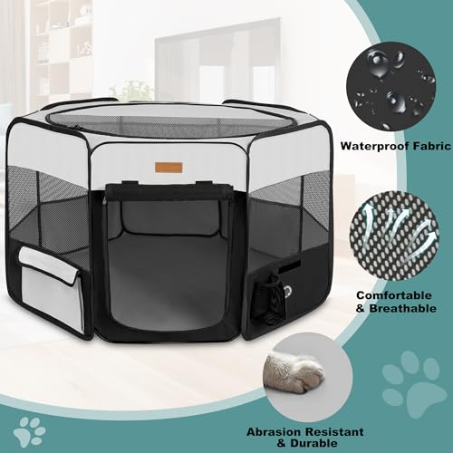 Dog Playpen, Portable Pet Play Pen for Cat, Puppies, Rabbits, Chickens, Foldable Large-Capacity Pet Tent for Indoor/Outdoor Travel Camping - color: Black, size: Small