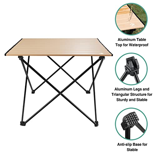 VILLEY Portable Camping Side Table, Ultralight Aluminum Folding Beach Table with Carry Bag for Outdoor Cooking, Picnic, Camp, Boat, Travel - color: Gold, size: Large 24'', style: Regular