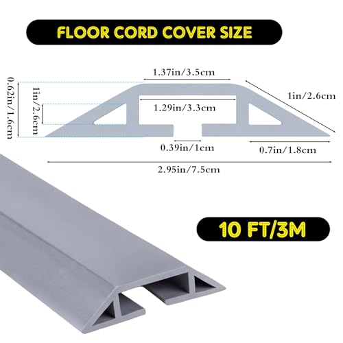 Pangda Floor Cable Cover Extension Cord Cover Protector Outdoor Heavy Duty Cord Protector Hider Soft Organize and Protect Wire on Floor for Home Office or Outdoor Settings(Grey,10 ft) - color: Grey, size: 10 ft