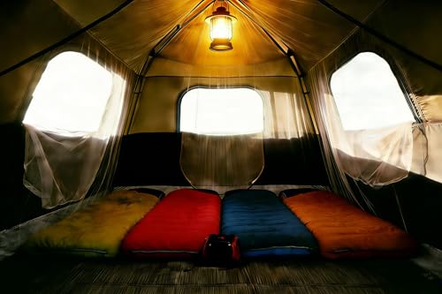 3/4 Person Camping Tent with 1 Door, 4 Windows, and Upgraded Ventilation– Instant Setup, Waterproof, 8'x 8'x 67''Oxford Fabric Floor Pop Up in 60 Seconds Includes Rainfly and Backpack - color: 4 Person Black/2-Layer