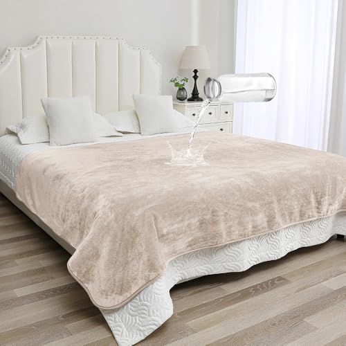 Waterproof Blanket for Pets – Ideal for Couch & Bed Splash Proof Sherpa Throw, Leakproof TPU Layer, Stain Resistant Washable Bed Protector – Khaki, 60"x40" - color: Khaki, size: 60"Lx40"W