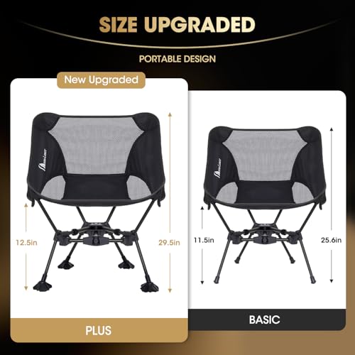 MOON LENCE Portable Camping Chair，Lightweight Backpacking Hiking Chairs,Compact,Foldable,with Anti-Sinking Large Feet for Beach,330 lbs Capacity (Black, Plus) - color: Black, size: Plus