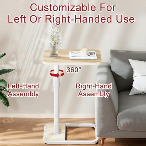 GOYLSER C Shaped End Table for Couch, Height Adjustable Rotatable Couch Tray Tables Sofa Table Tv Trays for Bedroom, Natural Wooden Swivel Side Table for Small Spaces - color: Natural, style: Standard C Table