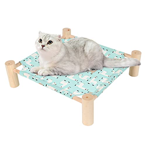 Patas Lague Cat and Dog Hammock Bed for Small Dogs, Brethable Wooden Cat Pet Rabbit Elevated Cooling Outdoor Bed Cots Furniture for Summer Alpaca - color: Alpaca