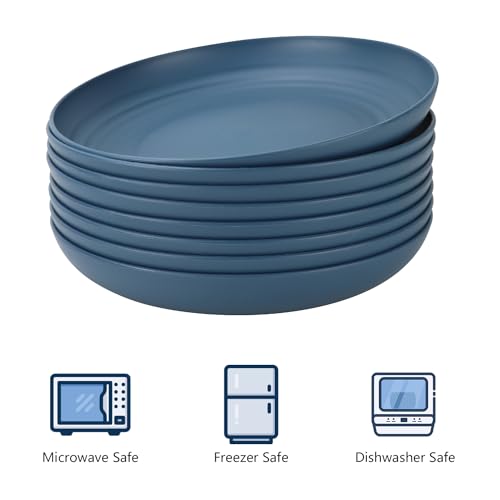 Homienly Deep Dinner Plates Set of 8-9 inch Alternative for Plastic Plates Microwave and Dishwasher Safe Wheat Straw Plates for Kitchen Unbreakable Plate Set (Blue) - color: Blue, size: 9 Inch