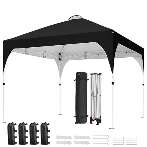 Yaheetech 10x10 Pop Up Canopy Tent with Vent, Easy Set Up Tent, Instant Sun Shelter Canopy with Wheeled Bag, 4 Sandbags, 12 Stakes & 4 Ropes, for Parties, Beach, Outdoor, Black - color: Black, size: 10x10