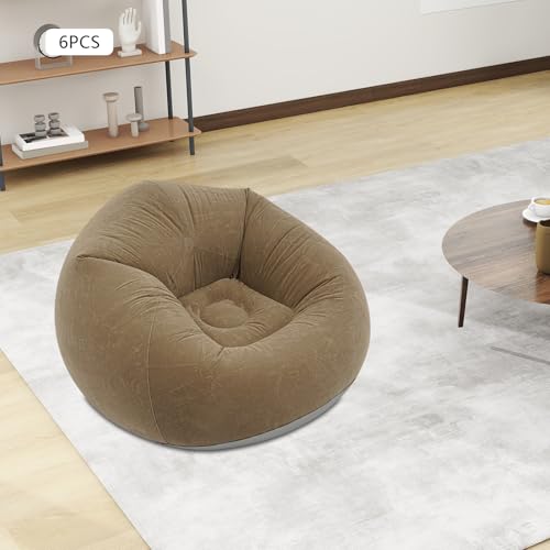 6 Pcs Inflatable Bean Bag Chairs,Portable Inflatable Couch with Foot Air Pump,Inflatable Chairs Lazy Sofa for Outdoor Camping Party Movie Night - color: Coffee