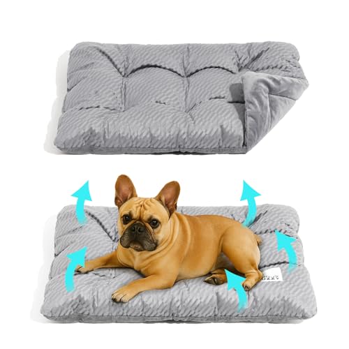 FUNNY FUZZY 2 in 1 Dog Bed Crate Pad Mat, Washable Reversible Floor Sleeping Mats,Fluffy Kennel Pad for Medium Sized Dog,Indoor Cats,Sleeping Mattress, 29.9" × 18.9", Light Grey - color: Light Grey, size: 30"×19" Medium