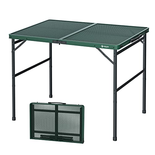 VILLEY Grill Table, 3ft Folding Camping Table with Aluminum Adjustable Legs, Portable Lightweight Camp Table for Beach Picnics and Outdoor Cooking - color: Green