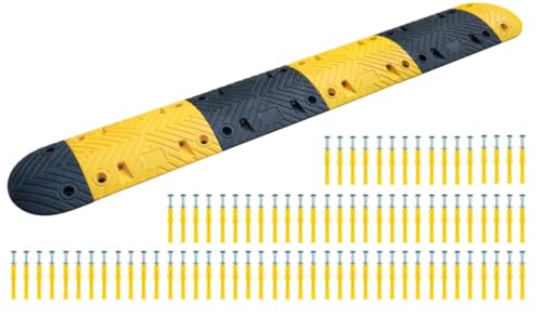 Pittman 34 ft XPT Eco Speed Bump Kit with Cable Channels, Heavy Duty Plastic-Rubber Reflective Black/Yellow Modular Traffic Hump for Asphalt, Concrete, Includes Mounting Hardware - 84 Bolts (755681) - size: 34'