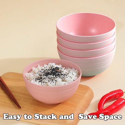 Unbreakable Wheat Straw Cereal Bowls Set of 4, 24 OZ Microwave and Dishwasher Safe Lightweight Soup and Salad Bowl Sets, Reusable Dessert Bowls for Rice, Pasta, Snack, Fruit, BPA Free (Pink) - color: Pink