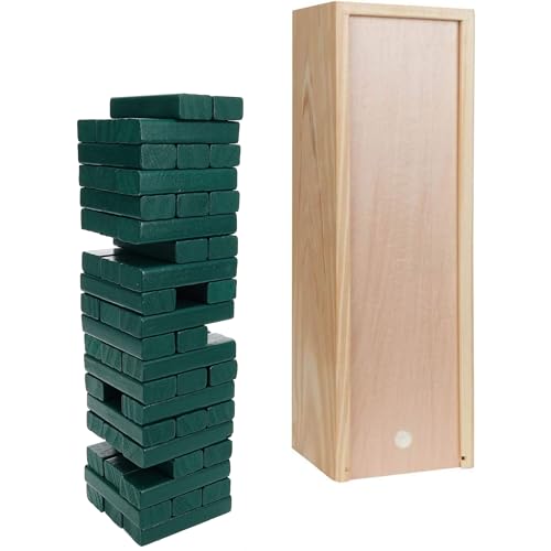 WE Games Wooden Block Stacking Party Game for Adults, Tumble Tower Wedding Guest Book Alternative, Tabletop Games, Includes Storage Case, 12 inches - color: Green