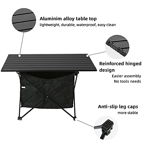 ROCK CLOUD Portable Camping Table Ultralight Aluminum Camp Table with Storage Bag Folding Beach Table for Camping Hiking Backpacking Outdoor Picnic, Size L - color: Black, With Storage Bag, size: Large