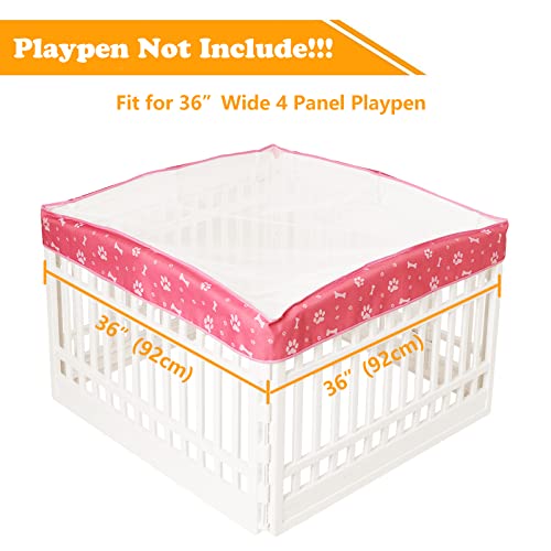 Dog Playpen Mesh Top Cover for 36" Inch Pet Playpen with 4 Panels,[ Note: Playpen Not Included] Dog Crate Cover Pet Tent Puppy Play Pen Cover, Ideal for Indoor/Outdoor Use. (Pink) - color: Pink