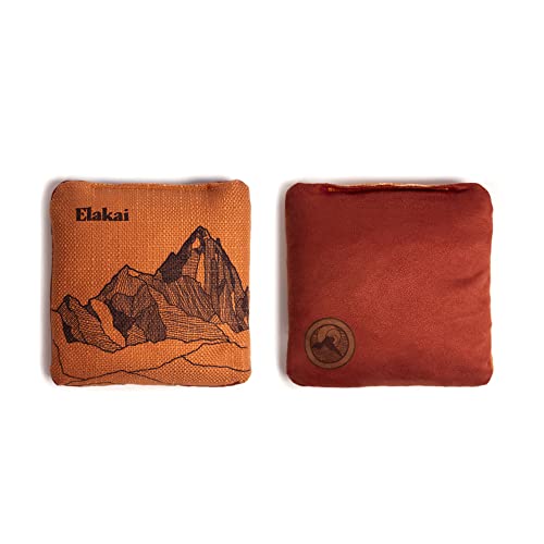 Elakai Cornhole Bags All Weather Dual Sided Slick and Stick Regulation Size and Weight Set of 4 Regulation 6 in x 6 in - color: Orange Horizon
