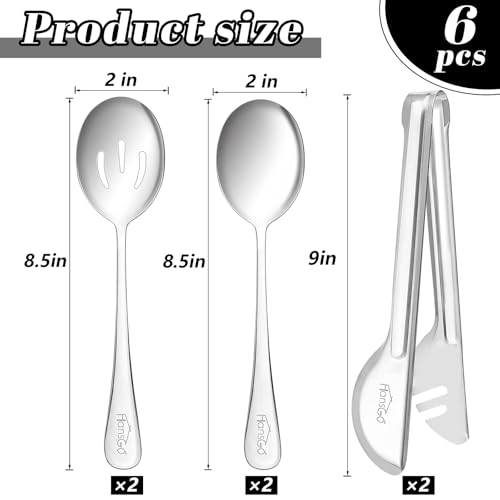HANSGO 6PCS Stainless Steel Serving Utensils Set, Large Serving Spoons, Slotted Spoons, Metal Tongs for Appetizer, Salad, Reusable Utensils Set for Buffet Catering Banquet Wedding Party Outdoor Events