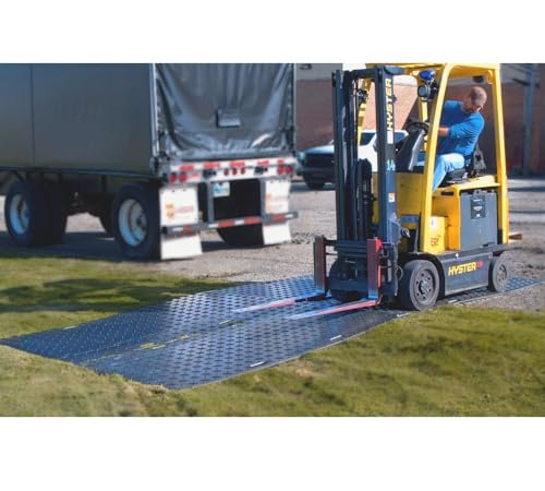 Mytee Products 12Pcs 2' x 6' Ground Protection Mats w/ 22 Pcs Single Connectors - Diamond Plated Tread Design High Density Polyethylene Mat, Easily Supports 35 Ton Loads on Lawns, Dirt - size: 12 - Pack