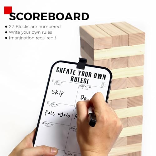 Outdoor Games Medium Wooden Tower Stacking Game - 54 Premium Pine Blocks Stack up to 3FT with Custom Rules Board & Heavy Duty Carry Bag - Outdoor Lawn Games for Backyard Parties, Camping, Tailgating - color: Natural, size: Medium